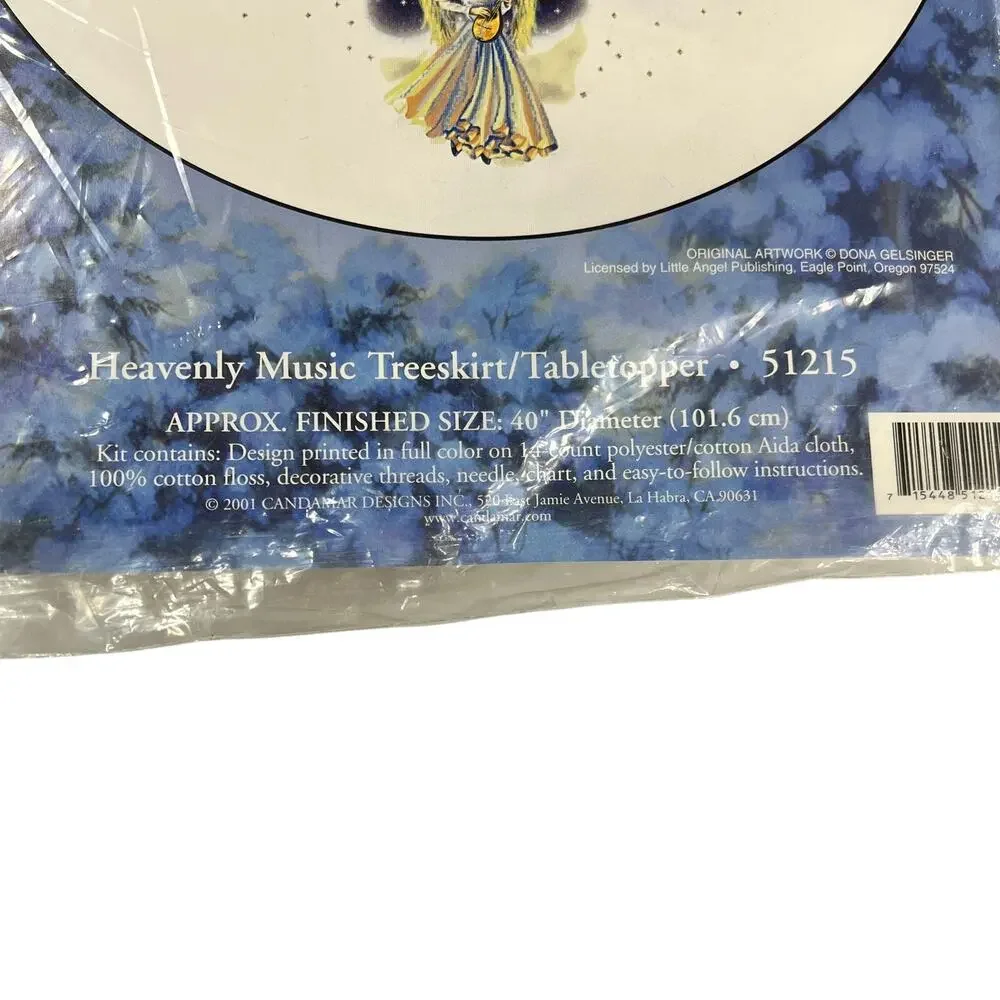 CANDAMAR Heavenly Musical Angels Tree Skirt Table Topper Cross Stitch Kit NEW